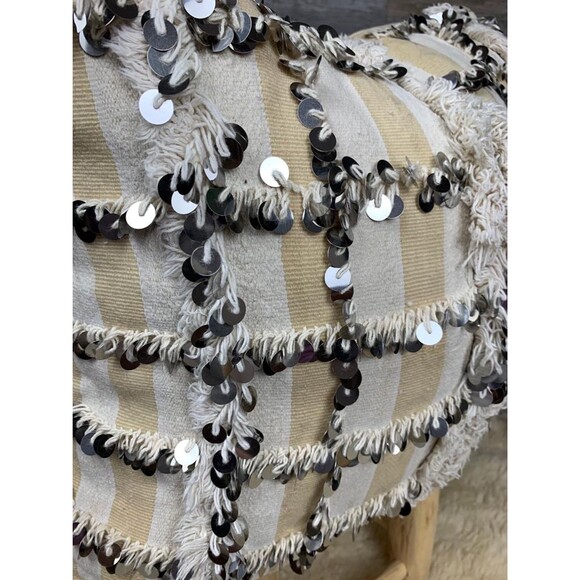 Vintage Moroccan Wedding Blanket Pillow, Sequined Handira Cushion 03YS00937 - Picture 6 of 10